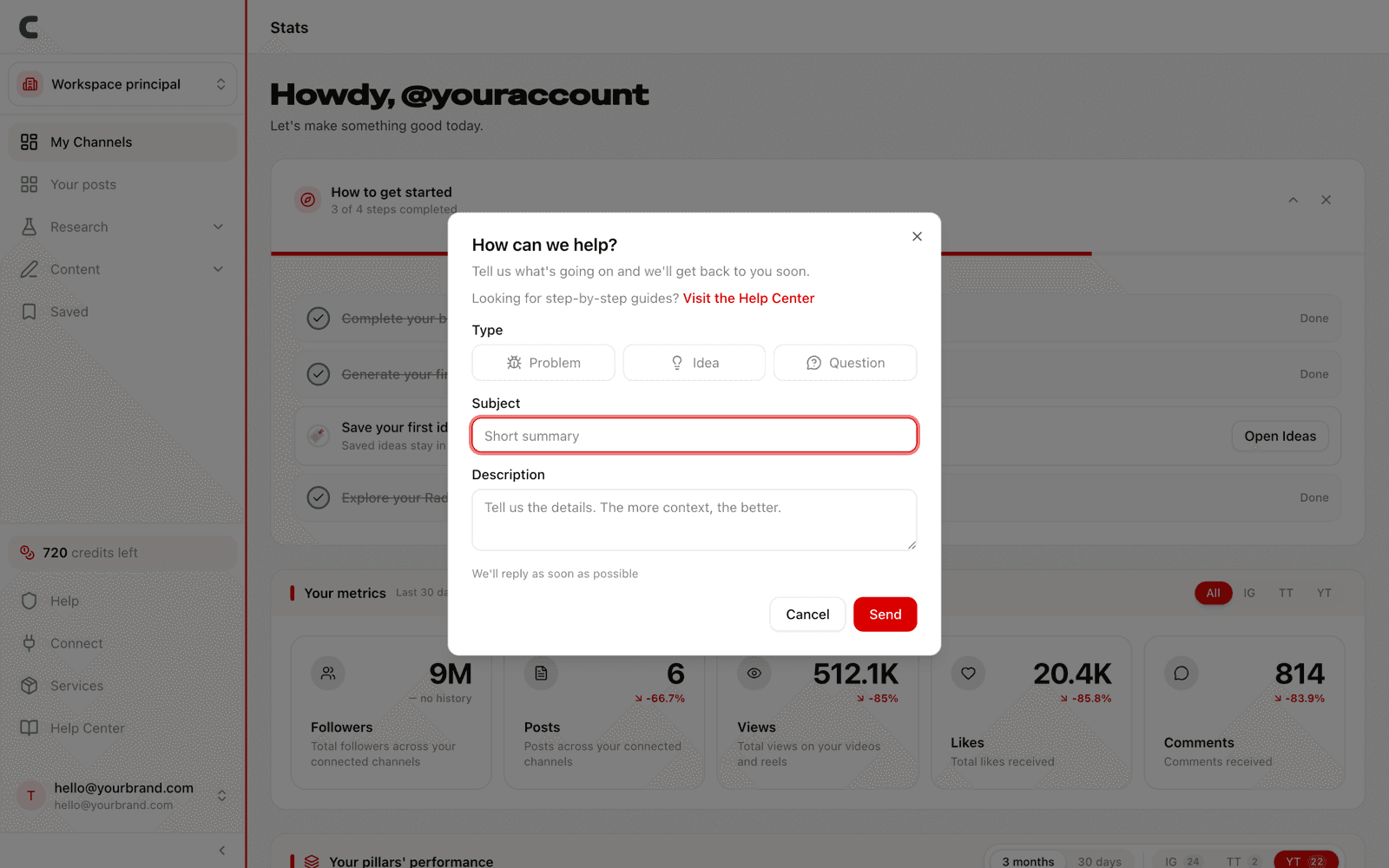The Help form open over the dashboard