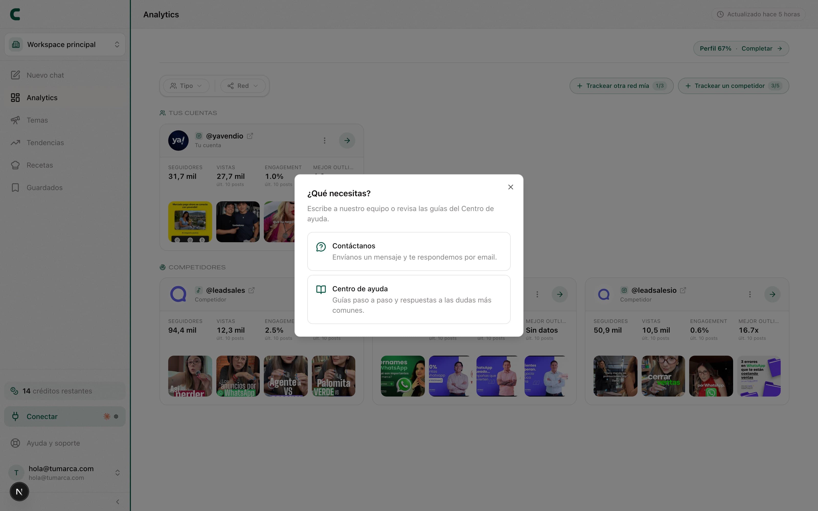 El diálogo de Ayuda y soporte abierto sobre el dashboard