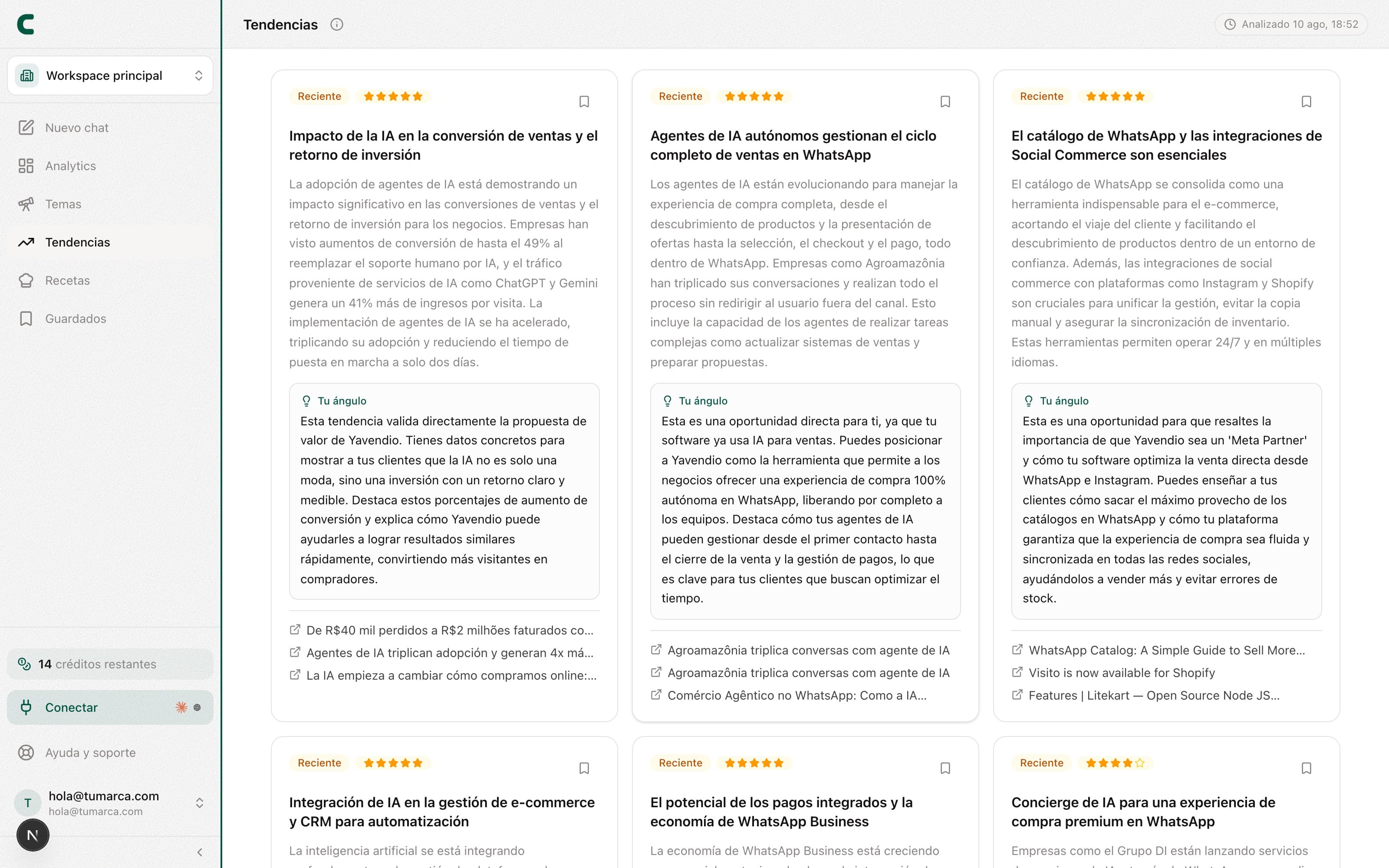 La página Tendencias con sus cuatro pestañas